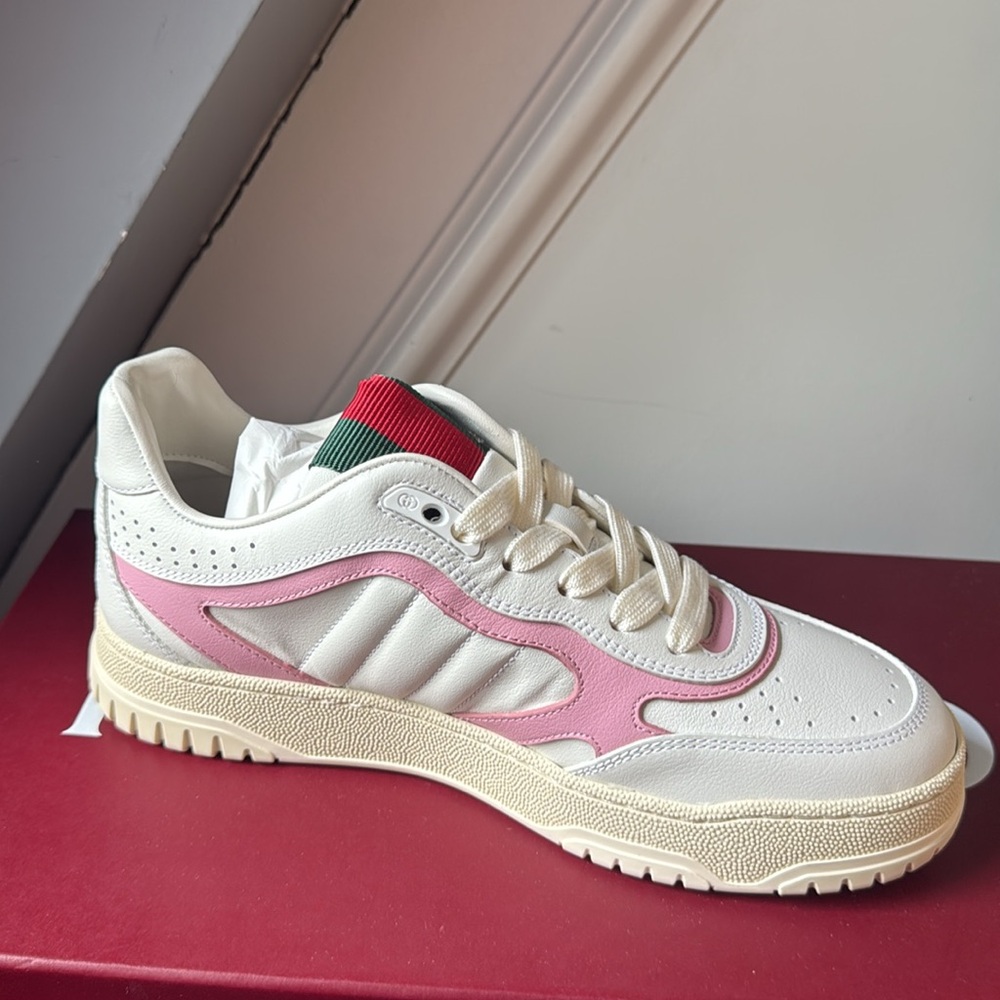 Gucci Women's Re-Web Leather Sneaker White and Pink